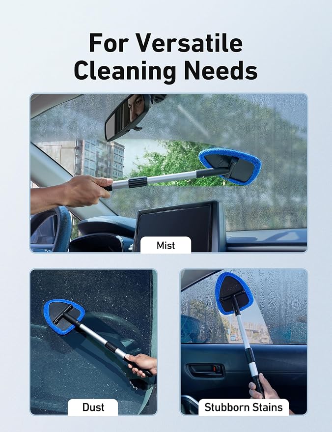 AstroAI 21" Extra-Long Windshield Cleaner Tool, Car Interior Detailing Cleaning Kit with Extendable Handle and 4 Upgraded Reusable Microfiber Pads, Auto Glass Wiper Brush Kit for Cars, Blue - Image 8