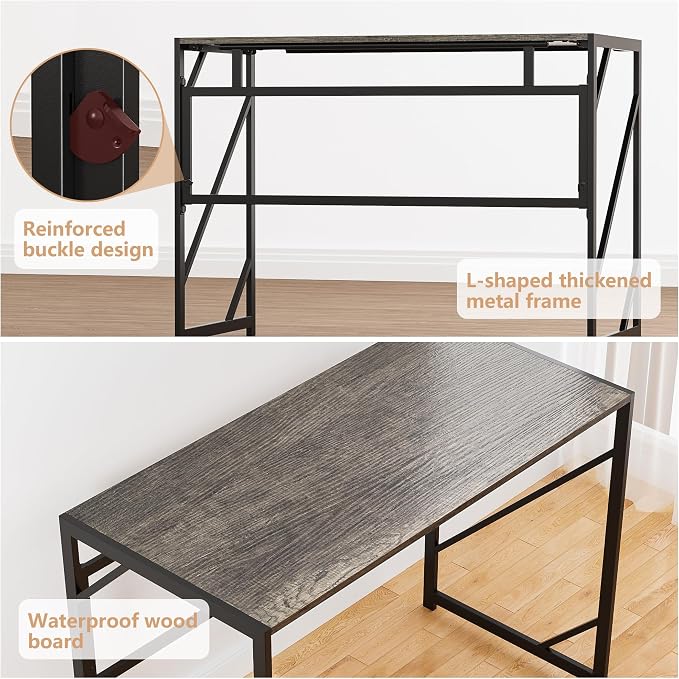 Elephance Folding Desk Writing Computer Desk for Home Office No-Assembly | Study Office Desk,Foldable Table for Small Spaces,31.5 Inch,Black Oak - Image 5