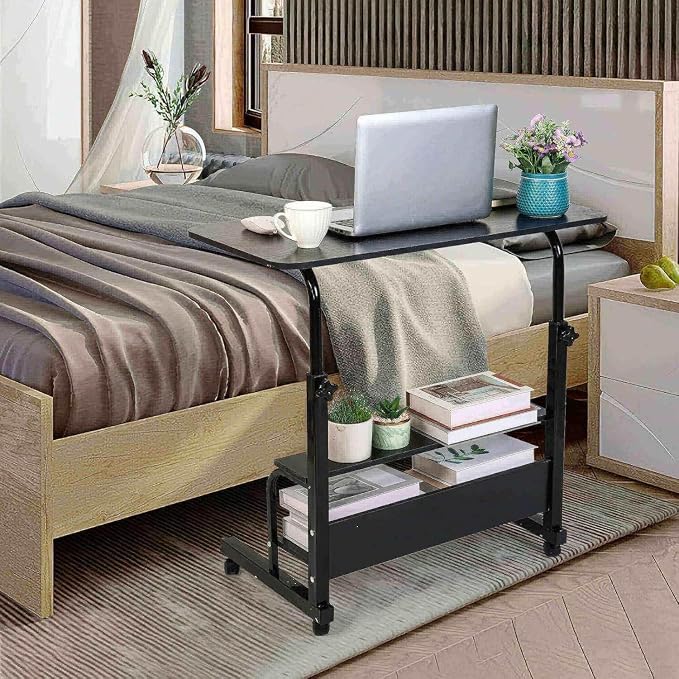 Adjustable Height Mobile Computer Desk for Small Space Rolling Table with Wheels Desk Home Office Study Desk Portable for Bedrooms Work Size 31.5x15.7 Inch Black with Storage Gaming Table B - Image 6