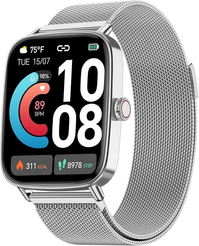 Smart Watch for Men Women, 1.85" HD Smartwatch Compatible iPhone/Samsung/Android (Answer/Make Calls), 100+ Sport Modes Fitness Tracker with Heart Rate/Sleep/SpO2 Monitor, IP68 Waterproof, Metal Band by AEAC