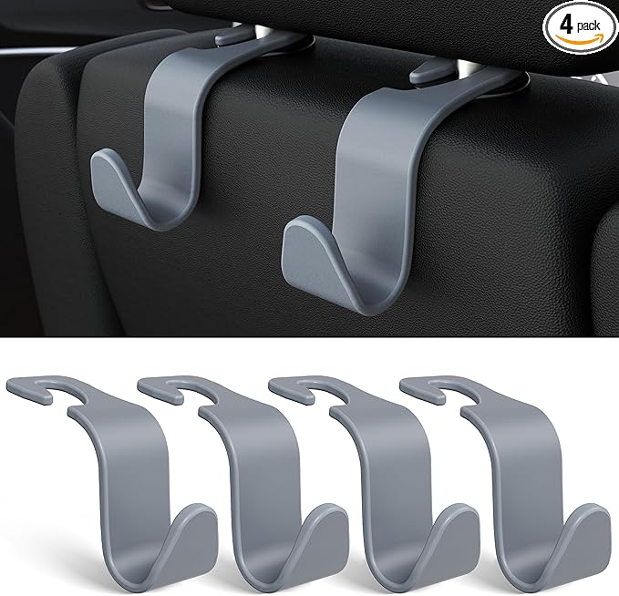 Amooca Car Seat Headrest Hook 4 Pack Hanger Universal Vehicle Car Storage Organizer for Handbag Purse Coat S Type Grey by Amooca