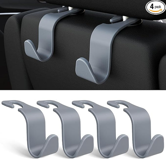 Amooca Car Seat Headrest Hook 4 Pack Hanger Universal Vehicle Car Storage Organizer for Handbag Purse Coat S Type Grey by Amooca