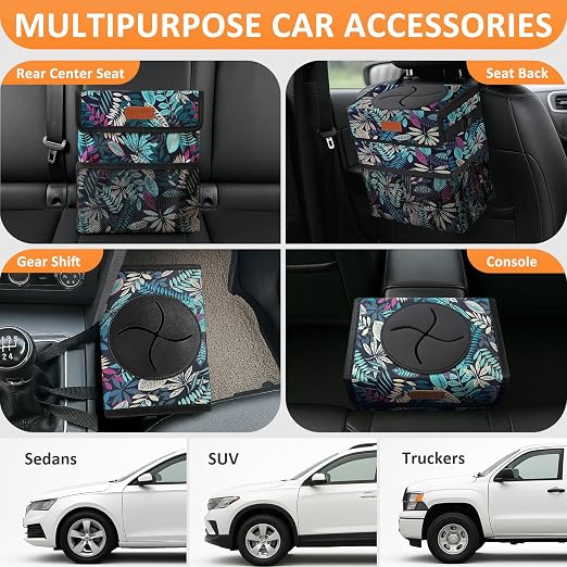 Vankor 3 Gallons Car Trash Can with Lid, Bag Bin Hanging Waterproof Automotive Car Garbage Cans Leak Proof Vehicle Trash Can for Truck SUV,Colorful Leaves - Image 5