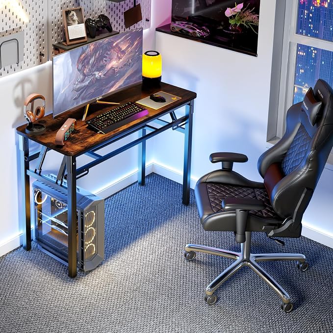BYMECOST 31.5 inches Folding Desk Small Desk, No Assembly Computer Desk with Storage Shelf, No Install Small Foldable Table for Home Office,Study Table for Small Space (Brown, 31.5") - Image 5