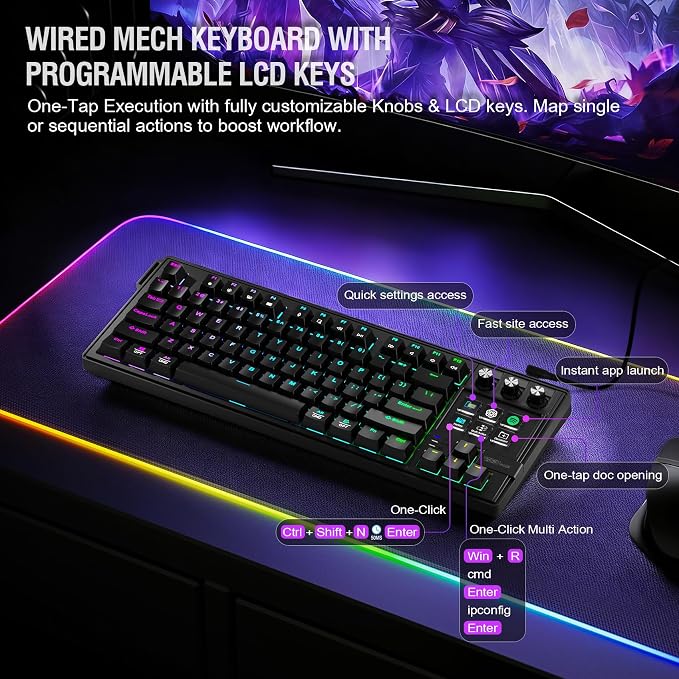K1 Pro Macro Keyboard, Wired Only Full-Key Programmable On-Board Keypad, Custom Gaming Streaming Mechanical Keyboards with Screen & Knob, Gasket, RGB Backlit, Hot Swappable Shortcut Pad - Image 2