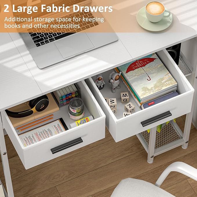 DAOUTIME White Computer Desk with Drawers, 37.3 Inch Home Office Work Desk with Storage Shelf, Kids Teens Study Table for Small Space, Small Writing PC Table for Bedroom Makeup Vanity Desk - Image 6
