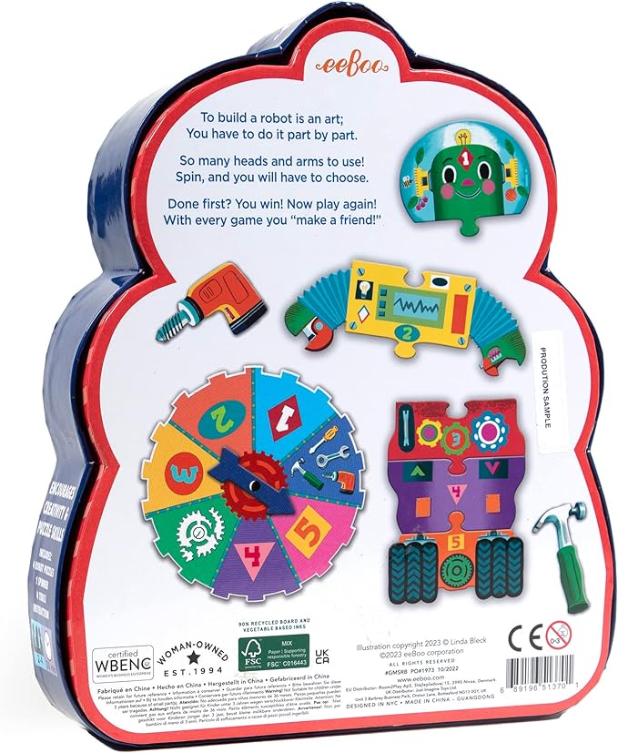 eeBoo Build a Robot Spinner Game, Matching Game, Ages 3+, 2-4 Players | Introduces early number recognition & imaginative play. Includes spinner & robot building pieces. 15-30 min game - Image 2
