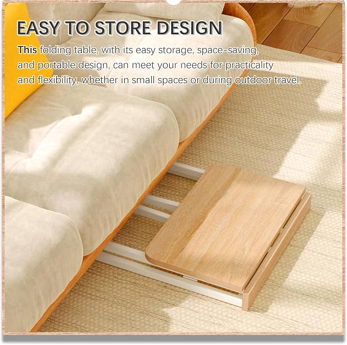 4NM 23.6" Mobile Small Folding Desk, Foldable Rolling Computer Home Office Desk, Study Writing Table for Small Space Saving Bedroom, with Wheels - Natural and White - Image 5