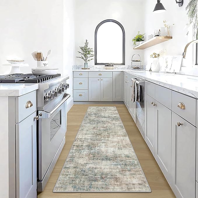 2'6''x8' Runner Rugs Washable Rug: Modern Abstract Hallway Runner Rug Indoor Soft Low Pile Thin Carpet Anti-Skid Non-Shedding Carpets for Kitchen, Entryway, Laundry, Bedroom - Multi Color by GENTDRIZZ
