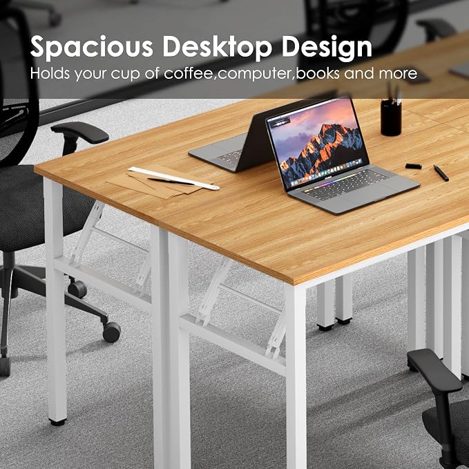 Need Office Computer Desk 35.8 Inch Sturdy Folding Laptop Table Teak | White Frame Writing Gaming Work Table/Foldable Home Office Desk/Sewing Table, No Assembly Required - Image 6