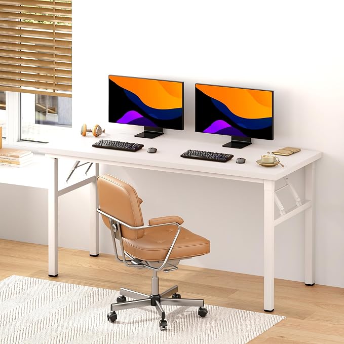 Need Office Computer Desk 54.3 Inch Sturdy Folding Laptop Table White | White Frame Writing Gaming Work Table/Foldable Home Office Desk/Sewing Table, No Assembly Required - Image 4
