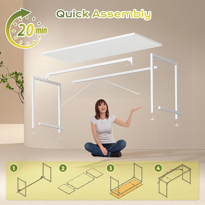 PRAISUN 47 Inch Computer Desk, Home Office Desk with Spacious Desktop, White - Image 9