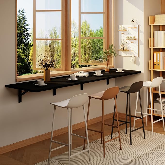 IAE 72x22in Floating Fold Desk,Wall-Mounted Folding Computer Table,Black | Study Table with Shelf Brackets,Foldable Down Shelf with Engineered Wood,Fold Computer Desk for Small Apartment,Holds 518 lb - Image 3