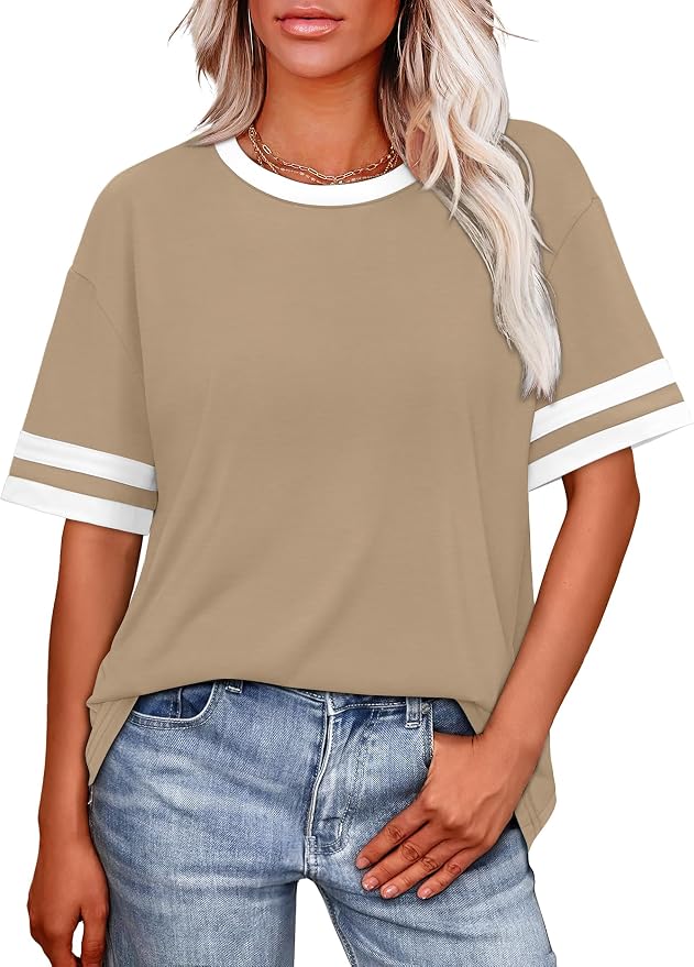 WIHOLL Womens T Shirts Loose Fit Short Sleeve Tees Crew Neck Color Block Summer Tops 2026 Fashion - Image 2