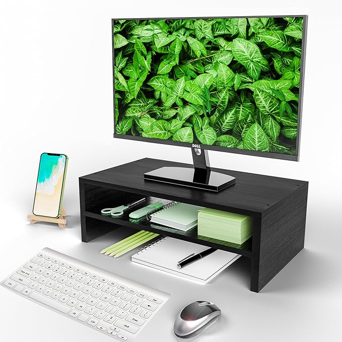 Simpple Trending Monitor Stand Riser, 2 Tier Wood Office Desk Storage Organizer for Laptop, Computer, Black - Image 5