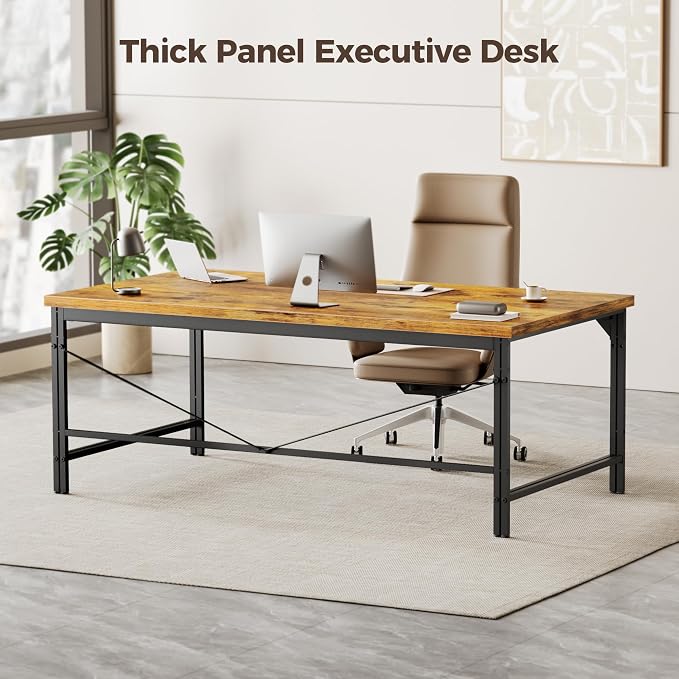 Mericonia 48 Inch Computer Desk, 1" Thick Small Office Table, Brown | Modern Simple Style, Heavy Duty Industrial Frame, Small Study & Writing Table for Home Bedroom Work - Image 3