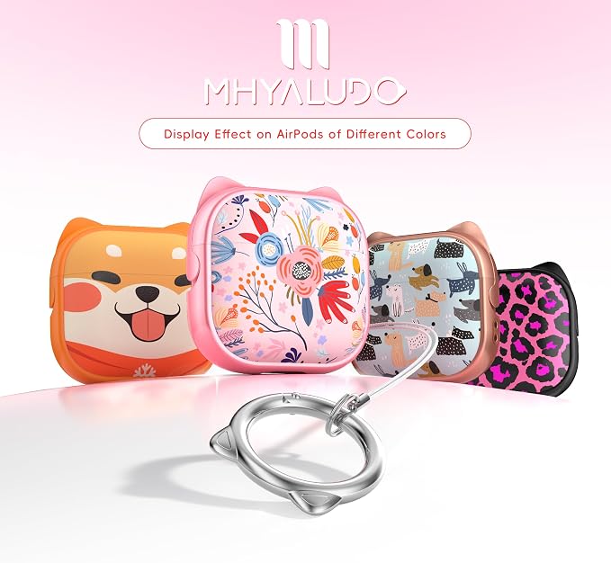for AirPods 4 Case with Cleaning Kit, Cute Cat Ear Print Design & Cute Buckle, Inverted Phone Holder Design, Top Safe Lock Buckle Design, for Girls AirPods 4 case 2024, Pink Flower - Image 6