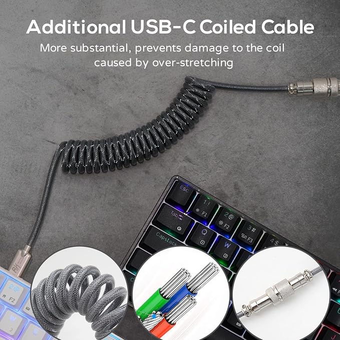 RK ROYAL KLUDGE RK61 60% Wireless Mechanical Keyboard w/Coiled Cable, Black | RGB Gaming Keyboard with Bluetooth/2.4G/Wired, Hot Swappable 61 Keys Ultra-Compact for Win/Mac/PC Game, Tactile Brown Switch - Image 5