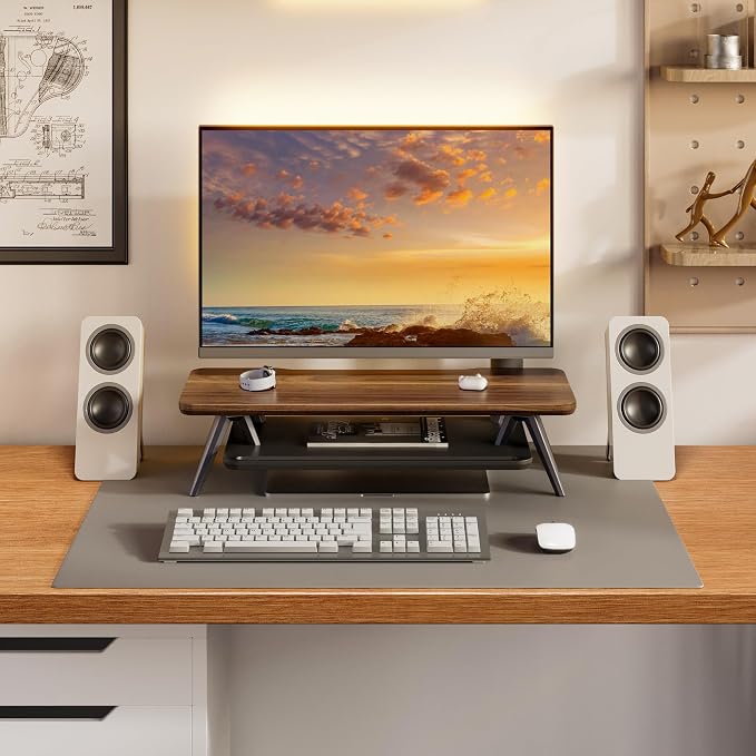 Fenge Monitor Stand, Monitor Stands Riser for Desk, 23.6 Inch Wood Desk Shelf with Storage Organizer and Cable Management for Office Desk Accessories - Image 8