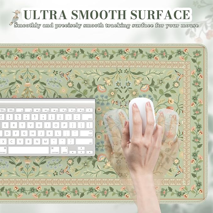 iCasso Desk Mat for Keyboard, Large Mouse Pad,35.4x15.7in,Light Green | Desk Pad for Home Office Decor Supplies, Desk Accessories, Non-Slip Mousepad with Stitched Edge, Smooth Water-Resistant - Image 3