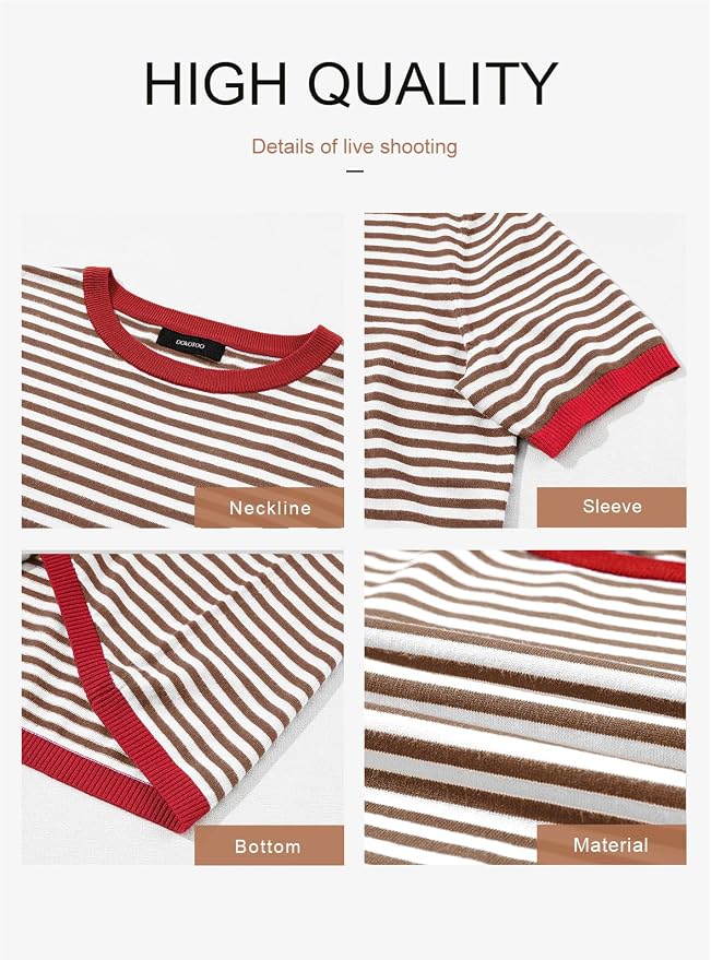 Dokotoo Womens Tops 2026 Casual Summer Crewneck Short Sleeve Striped Color Block Knit High Low Trendy Pullover Sweaters - Image 5
