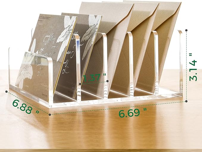 5 Compartments Clear Acrylic Mail Holder – Vertical Letter Sorter & Multifunction Desk Organizer for Bills, Documents, Notebooks – Modern Office/Home Envelope File Rack - Image 2