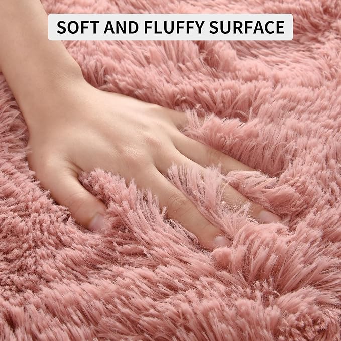 Tepook Blush Pink Area Rugs for Living Room Girls Bedroom, 8x10 Fluffy Shaggy Dusty Pink Rug for Kids Room Playroom, Plush Shag Non-Slip Carpet for Nursery Dorm Classroom, Cute Rose Beige Rug - Image 6
