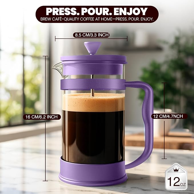 Utopia Kitchen 12 Ounce 0.35 Liter French Press Coffee Maker, Tea Maker, Travel Coffee Presses, Heat Resistant Thickened Borosilicate Coffee Pot for Camping Travel Gifts, Plum Pack of 1 - Image 2