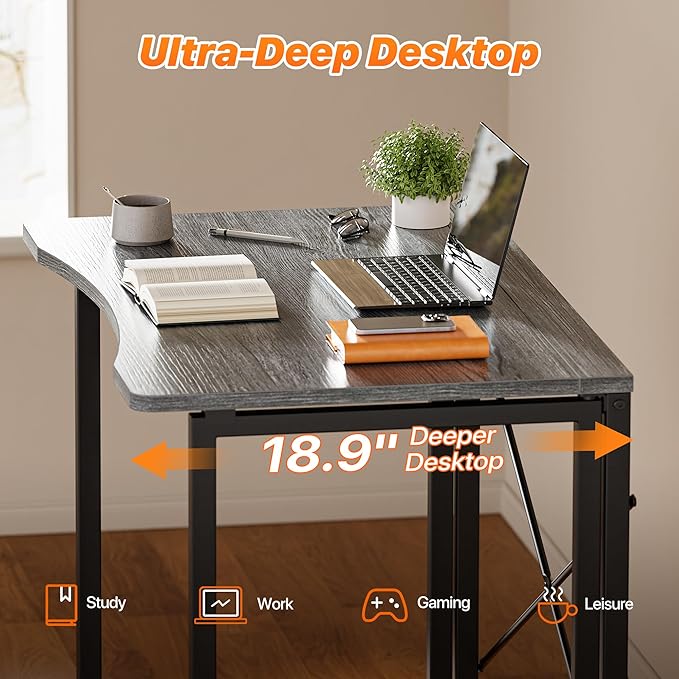 Huuger Folding Desk for Small Spaces, 31.5 Inch Foldable Computer Table, Easy Assembly, for Home Office, Study, Bedroom, Dorm, Space Saving, Small Writing Work Office Computer Desk, Grey - Image 4
