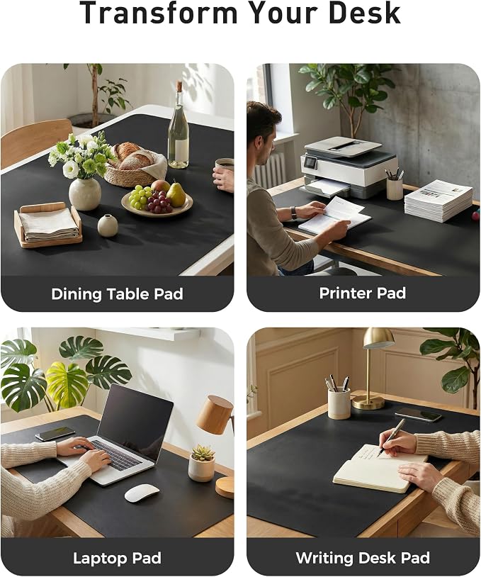 Aothia Faux Leather Desk Mat - Large Mouse Pad, Non-Slip PU Leather Blotter, Waterproof Writing Surface for Office and Home (Black, 63" x 17") - Image 6