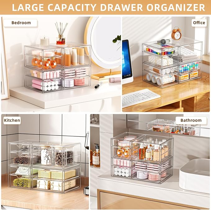 Stackable Storage Drawers, Acrylic Organizers,7 Drawers | Makeup Organizer, Bathroom Organizers and Storage, Plastic Bins for For Vanity, Undersink, Pantry - Image 4