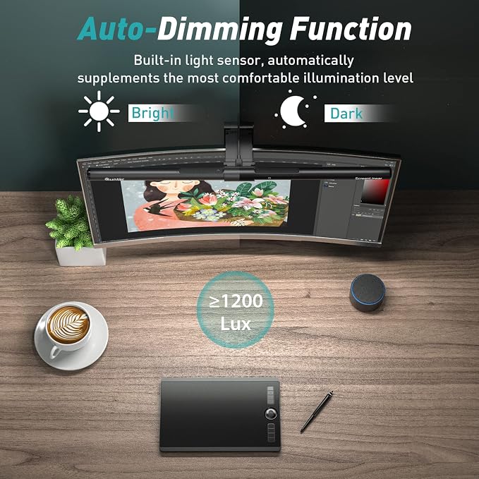 Quntis Monitor Light Bar PRO+ with Remote Control, Fit for Curved/Flat Monitor, Eye-Care USB Computer Lamp Dimmable Screen Light Bar with Auto-Dimming, No Glare Home Office Gaming Desk Lamp - Image 5