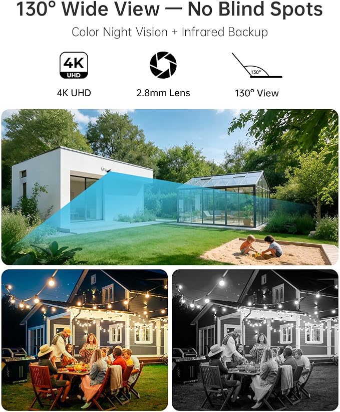 4K PoE Security Camera System with NVR, 4× 8MP Wired Outdoor Cameras, 24/7 Local Recording, No Monthly Fees, AI Human & Vehicle Detection, 2TB HDD Included, IP67, for Home & Small Business - Image 4