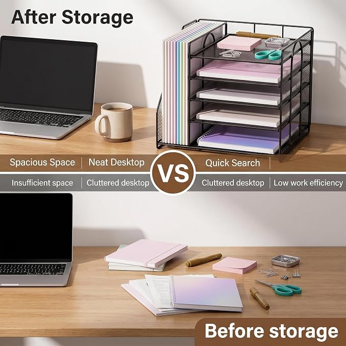OPNICE 5-Tier Desktop File Paper Organizer, Desk Organizers and Accessories, Office Desk Accessories & Workspace Organizers for Home Office Supplies, Black - Image 3