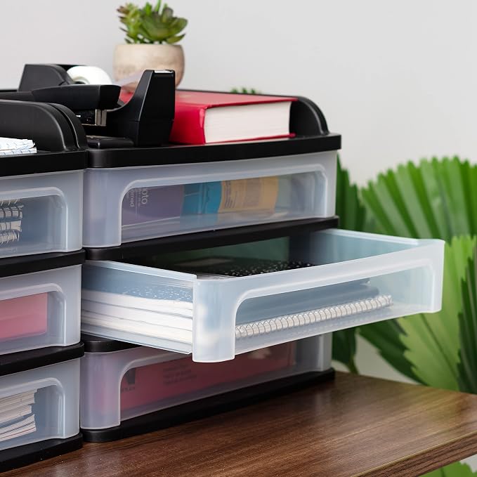 IRIS USA 3-Drawer Medium Desktop Organizer with Paper Tray, Black - Image 8