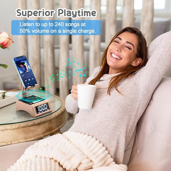 TechGlow Foldable Cellphone Stand with Bluetooth Speaker Charging Station Birthday Gifts for Men Women Mother Father Boy Girl Teens Cool Tech Gadgets-Rose Gold - Image 6