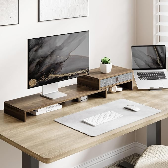 Fenge Computer Monitor Riser Stand with Drawer for 2 or 3 Monitors ,Adjustable Length and Angle Desktop Laptop Stand,Office Organizer,Printer - Image 6