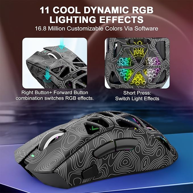 G11 Lightweight Wireless Gaming Mouse for FPS & Competitive Gaming, Tri-Mode Bluetooth 5.1/2.4GHz/USB-C, 22000 DPI RGB Mouse with Programmable Buttons for PC, Laptop & Mac - Image 7