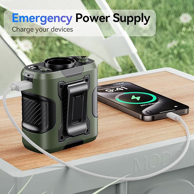 KIMMOO 5 in 1 Portable Turbo Waist Clip Fan, 100 Speeds, Powerful 13500RPM, 24H Cooling, LED Display, Flashlight, Rechargeable Wearable Belt Body Shirt Fan for Camping Outdoor Jobsite (Green) - Image 6