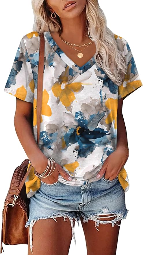 Alaroo Womens Summer Tops 2026 V Neck Short Sleeve Shirts Trendy Dressy Casual Vacation Outfits Printed - Image 2
