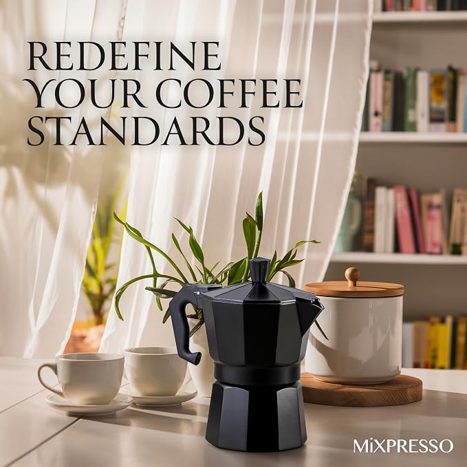 Mixpresso 3 Cup Moka Pot Stovetop Espresso Maker, Italian Cuban Coffee Pot | 5oz aluminum Italian coffee maker for gas and electric stovetops, small design for traditional espresso-style coffee at home - Image 9