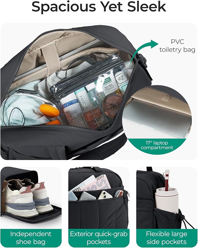 BAGSMART Duffle Bag for Travel, Gym Bag for Women, Weekender Carry on Bag | PVC Wet Pocket, Airline Approved Personal Carry-on Size, Fits Under-seat, One Bag for Gym, Travel, Hospital, Overnight - Image 3