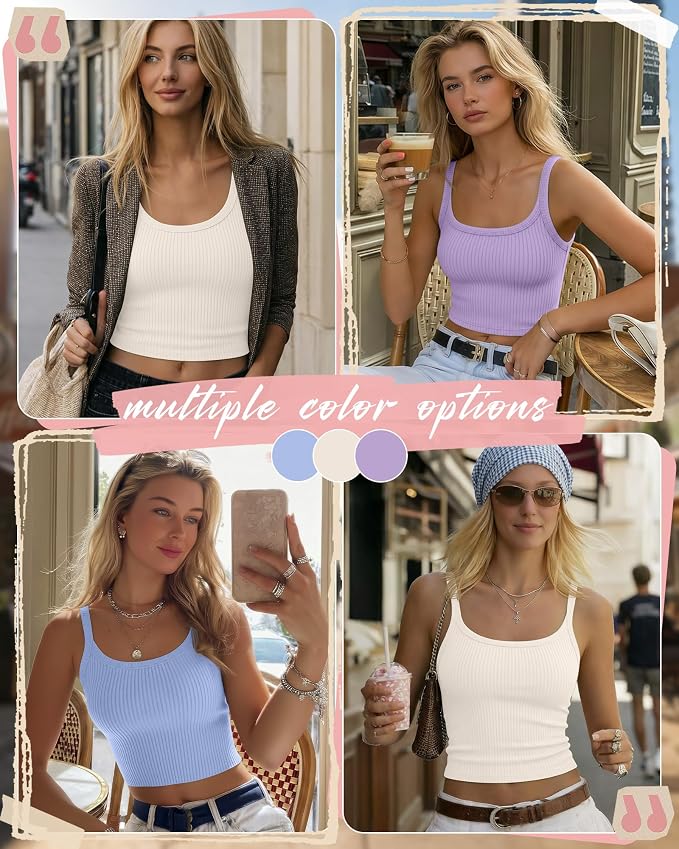 Ficerd 3 Pack Women's Tank Tops 95% Cotton Spaghetti Strap Ribbed Crop Camisole Slim Fitted Basic Summer Sleeveless Layer - Image 2