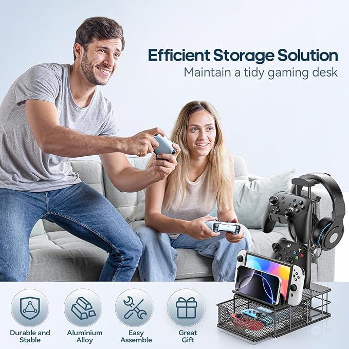 KDD Headphone Stand with Drawer - Headset & Controller Holder for Desk - Aluminum Supporting Bar Earphone Stand with Cable Organizer - Universal Gaming PC Accessories Storage - Image 5