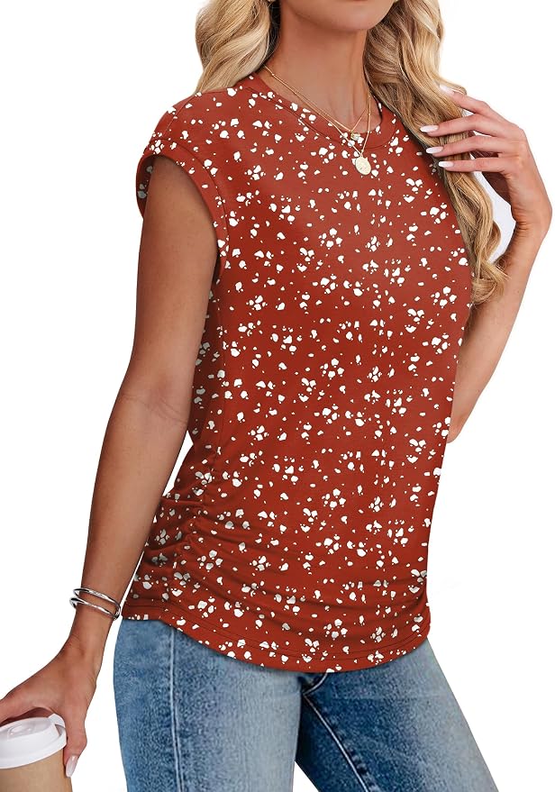 Sampeel Womens Summer Tops Trendy 2026 Ruched Cap Short Sleeve Tshirts Shirts Crew Neck T Shirts Fashion - Image 4