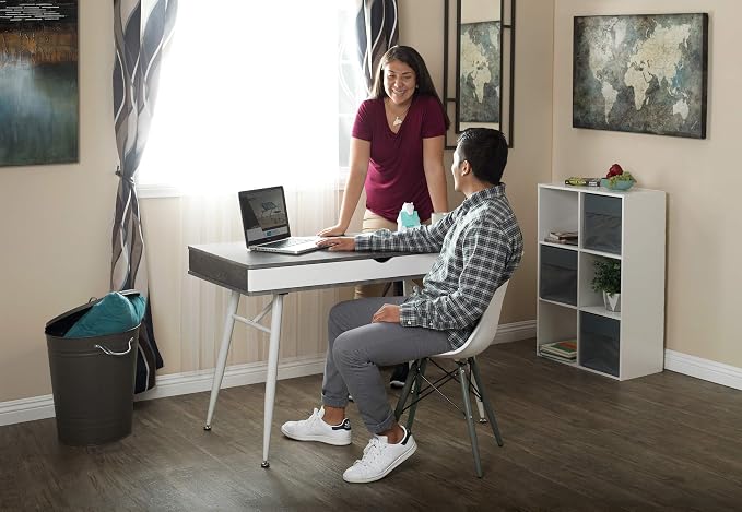 Calico Designs 51252 Alcove Modern Large Split Drawer in White/Cement Gray Desk with Storage - Image 12