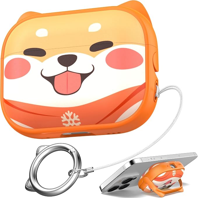 for AirPods Pro 2 Case with Cleaning Kit, Cute Cat Ear Print Design & Cute Buckle for Girls, Phone Holder & Top Safe Lock Buckle Design for AirPods Pro 2nd/1st Gen case, Orange Dog by MHYALUDO