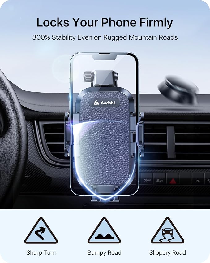 andobil Car Phone Holder, 2026 Military-Grade 89lbs Strongest Suction Phone Holders for Your Car Dashboard/Windshield/Vent Easy Clamp Cellphone Holder Truck Stand for iPhone 17 16 15 Pro Max, Blue - Image 4
