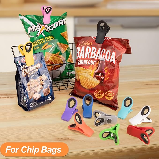 JETMORE 30 Pack Chip Clips Magnetic, Multicolor Food Clips for Bags, Office | Bulk color assortment supports home, office and events, bag clips close snacks, while magnetic chip clips keep notes visible - Image 4