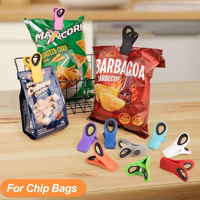 JETMORE 12 Pack Chip Clips Bag Clips Food Clip for Food Storage, Snack | Strong plastic jaws preserve freshness, magnetic chip clips hold snacks, and kitchen clips organize opened bags - Image 2